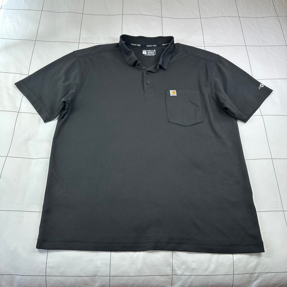 Carhartt Force Polo Shirt Mens Large Black Relaxed Fit Short Sleeve Casual Solid